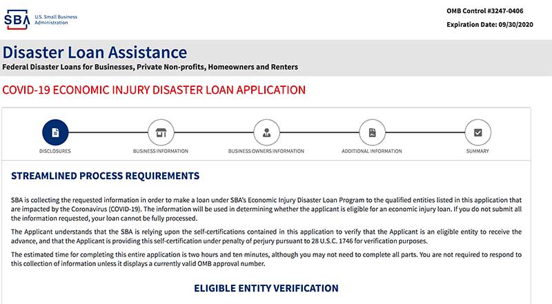 SBA disaster loan application