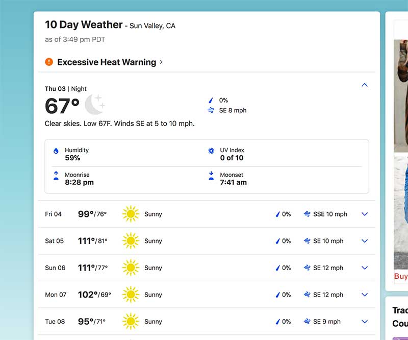 Jose Mier's 10-day Sun Valley CA forecast