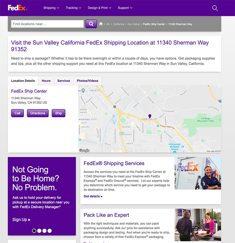 FedEx shipping center sun valley website