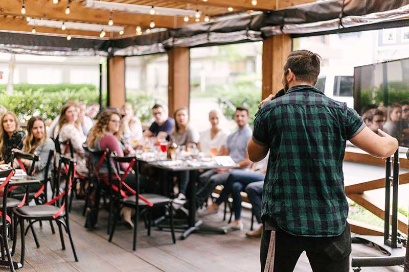 Jose Mier speaking in Sun Valley, CA restaurant