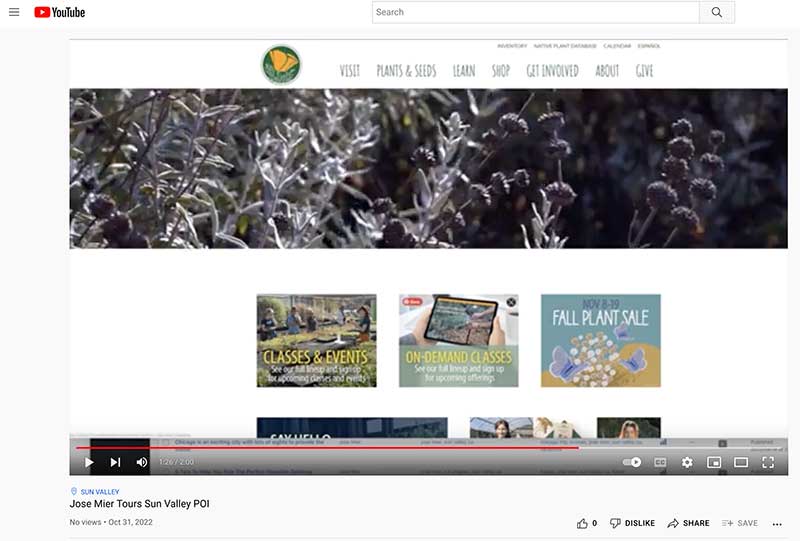 YouTube screenshot Theodore Payne website Sun Valley, CA