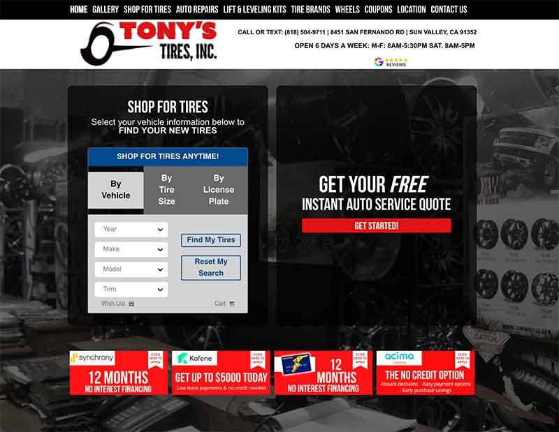 Tony's Tires site Jose MIer Sun Valley, CA