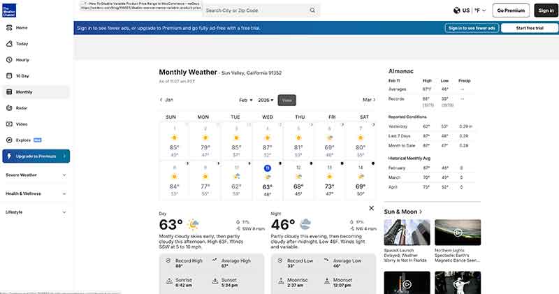 Jose Mier Sun Valley CA February 2026 rain forecast